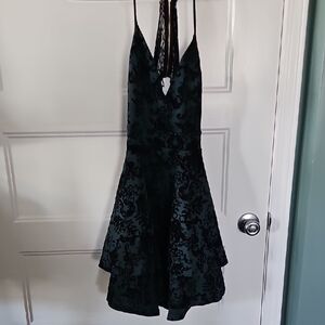 Windsor Black Fit and Flare Velvet Design Dress